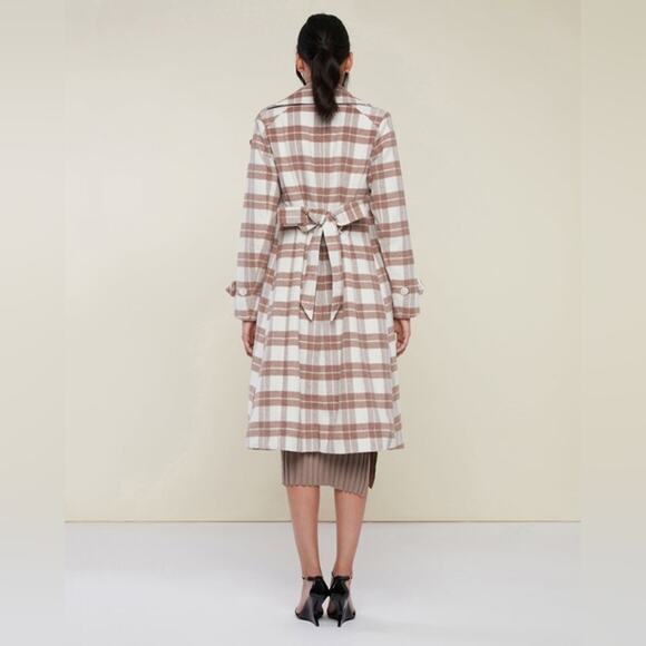 Rachel Parcell Coat Women's Medium Brown/White Plaid Belted Tailored Overcoat - Picture 3 of 9